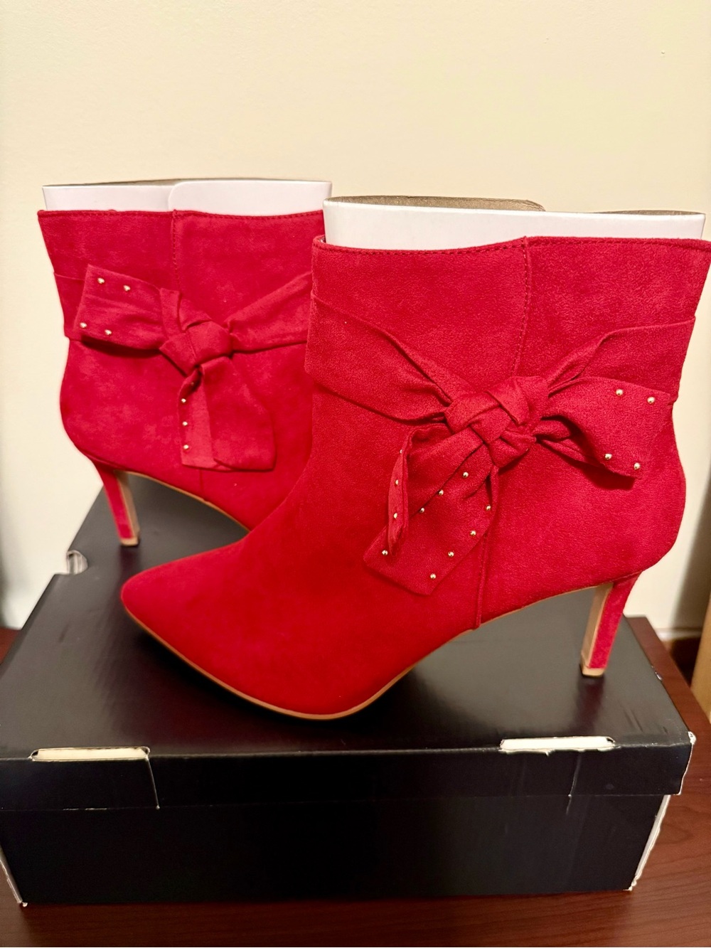 Torrid Red Suede Bow Ankle Boots - Women's Fashion Heels